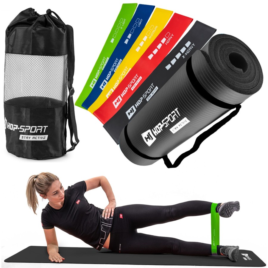 Akcesoria Fitness Hop-Sport | Zestaw Tasm Oporowych 600X50 Mm+Mata Fitness 1Cm Z Pokrowcem